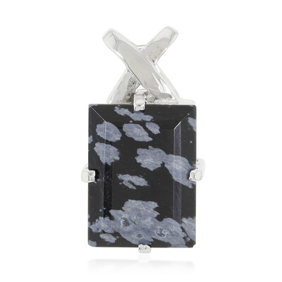 Pendentif en argent et Obsidienne Flocon-de-Neige