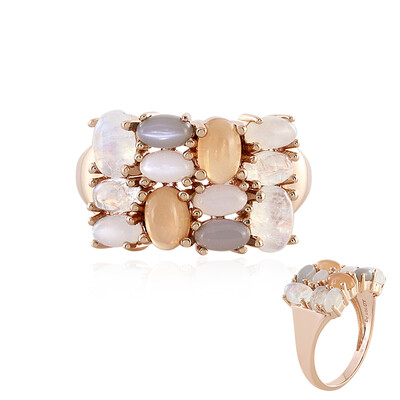 Bague en argent et Pierre de lune pêche (KM by Juwelo)