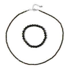Parure en argent et Obsidienne dorée