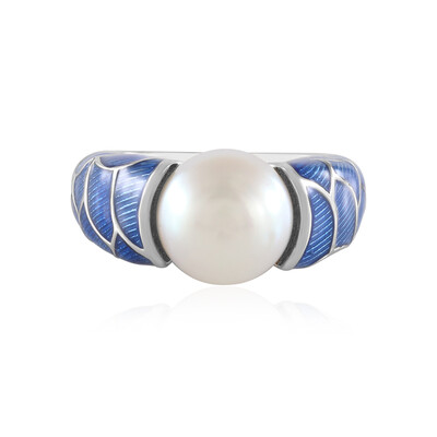 Bague en argent et Perle blanche de culture d'eau douce (Adela Silber)