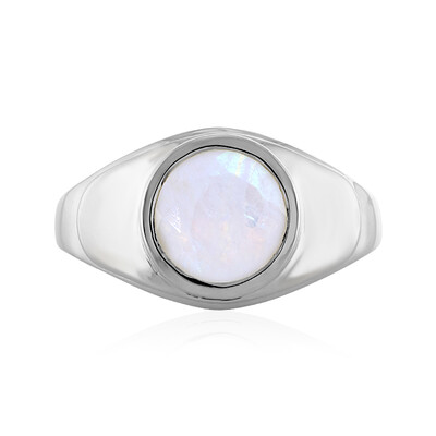 Bague en argent et Pierre de Lune arc-en-ciel