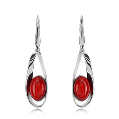Boucles d'oreilles en argent et Ambre rouge de Colombie