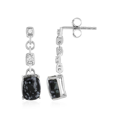 Boucles d'oreilles en argent et Obsidienne Flocon-de-Neige