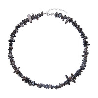 Collier en argent et Obsidienne à reflets argentés