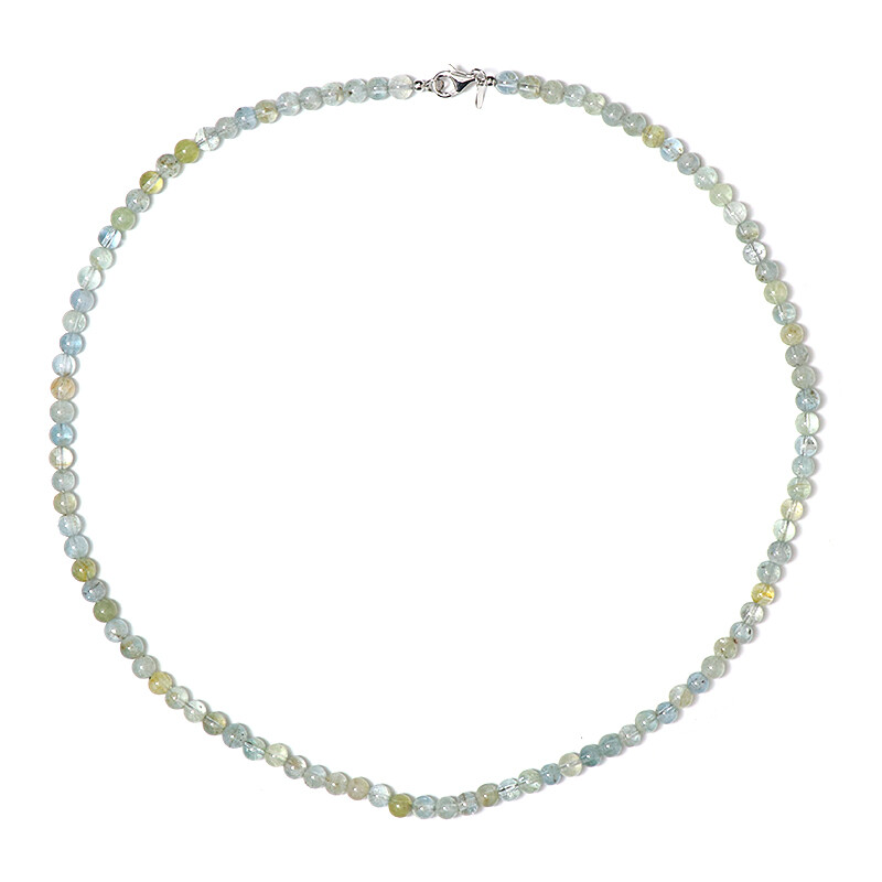 Collier Féminin 2 Perles Aigue-Marine Du Brésil - Chaîne Acier Inoxydable - Neuf