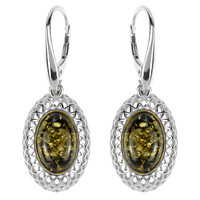 Boucles d'oreilles en argent et Ambre verte
