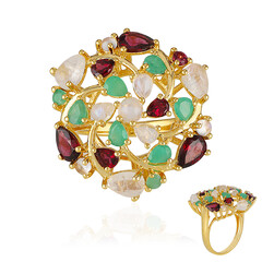 Bague en argent et Pierre de Lune arc-en-ciel