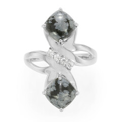 Bague en argent et Obsidienne Flocon-de-Neige