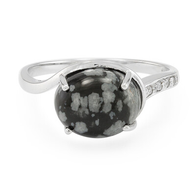 Bague en argent et Obsidienne Flocon-de-Neige