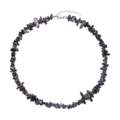 Collier en argent et Obsidienne à reflets argentés