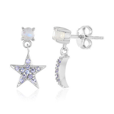 Boucles d'oreilles en argent et Pierre de Lune arc-en-ciel