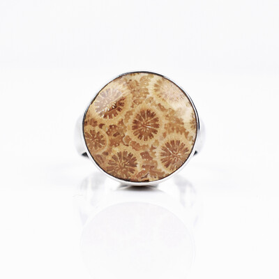 Bague en argent et Corail fossilisé