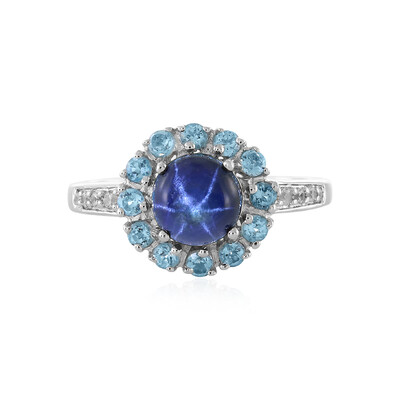 Bague en argent et Saphir étoilé bleu