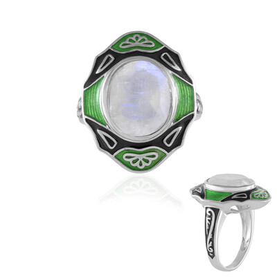 Bague en argent et Pierre de Lune arc-en-ciel (Adela Silber)