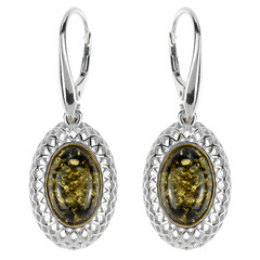 Boucles d'oreilles en argent et Ambre verte