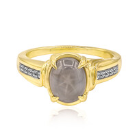Bague en or et Saphir étoilé bleu argenté
