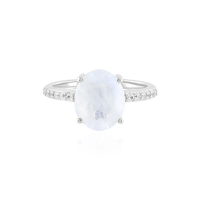 Bague en argent et Pierre de Lune arc-en-ciel