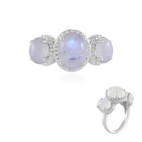 Bague en argent et Pierre de Lune arc-en-ciel