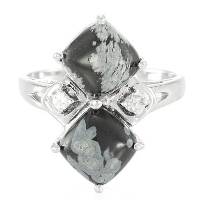 Bague en argent et Obsidienne Flocon-de-Neige