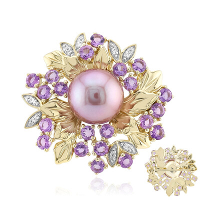 Broche en argent et Perle Ming de couleur pourpre (TPC)