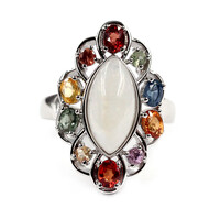 Bague en argent et Pierre de Lune arc-en-ciel