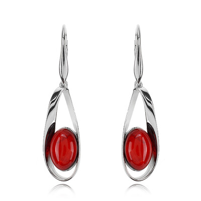 Boucles d'oreilles en argent et Ambre rouge de Colombie (dagen)