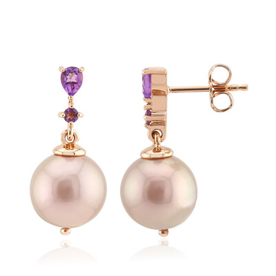 Boucles d'oreilles en argent et Perle Ming de couleur pourpre (TPC)
