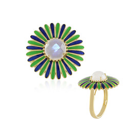Bague en argent et Pierre de Lune arc-en-ciel
