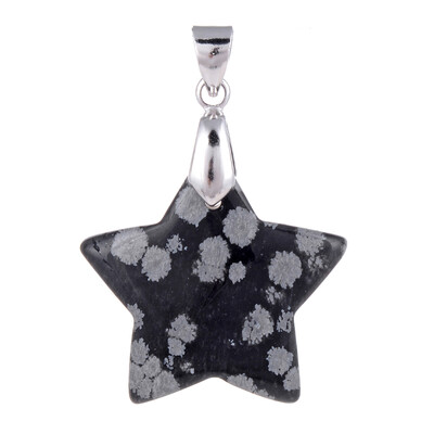 Pendentif en argent et Obsidienne Flocon-de-Neige