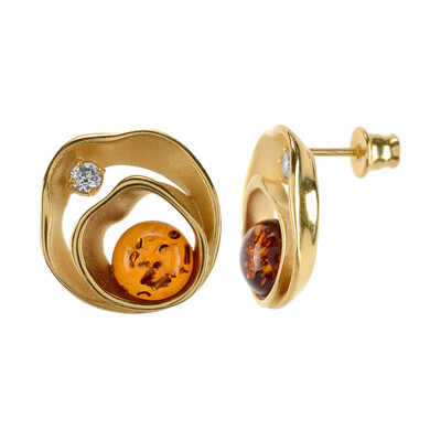 Boucles d'oreilles en argent et Ambre baltique couleur cognac (dagen)