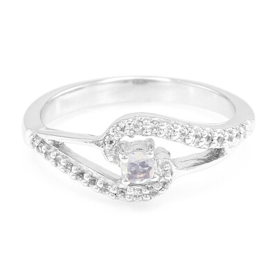 Bague en argent et Pierre de Lune arc-en-ciel