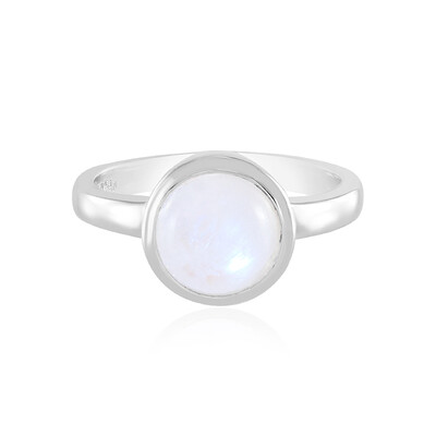 Bague en argent et Pierre de Lune arc-en-ciel
