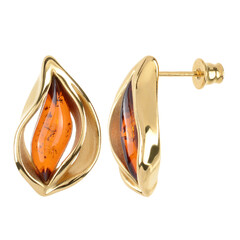 Boucles d'oreilles en argent et Ambre baltique couleur cognac
