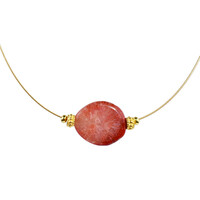 Collier en acier inoxydable et Corail corné rouge pétrifié