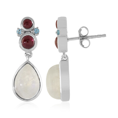 Boucles d'oreilles en argent et Pierre de Lune arc-en-ciel