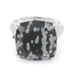 Bague en argent et Obsidienne Flocon-de-Neige