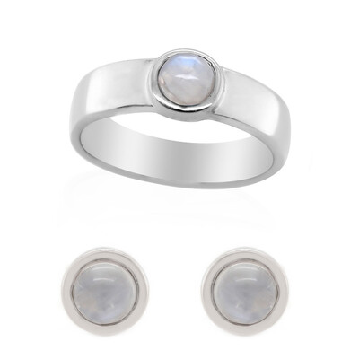 Bague en argent et Pierre de Lune arc-en-ciel