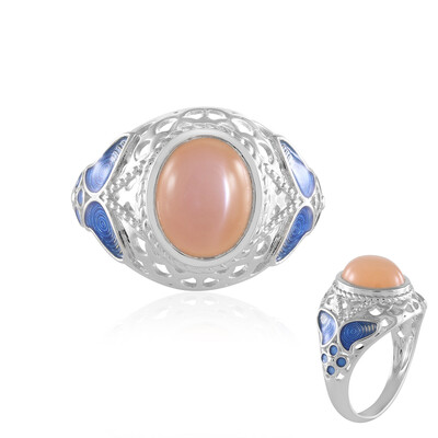 Bague en argent et Pierre de lune pêche (Adela Silber)