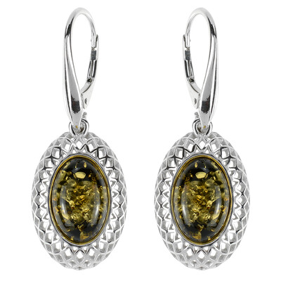 Boucles d'oreilles en argent et Ambre verte (dagen)