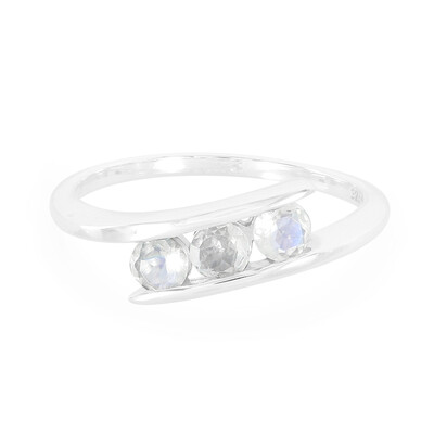 Bague en argent et Pierre de Lune arc-en-ciel