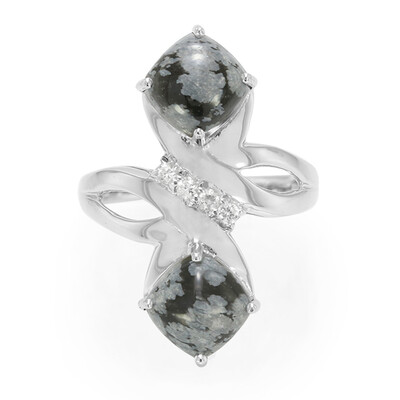 Bague en argent et Obsidienne Flocon-de-Neige