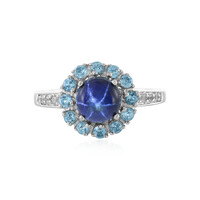 Bague en argent et Saphir étoilé bleu