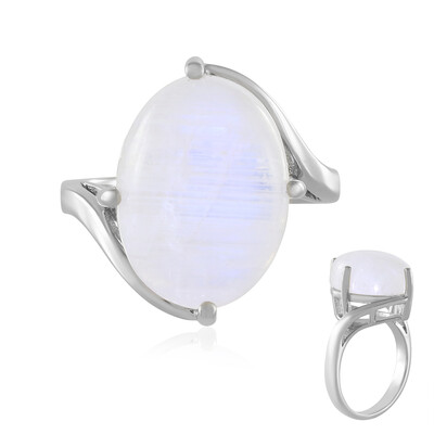 Bague en argent et Pierre de Lune arc-en-ciel