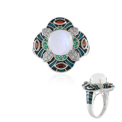 Bague en argent et Pierre de Lune arc-en-ciel (Adela Silber)