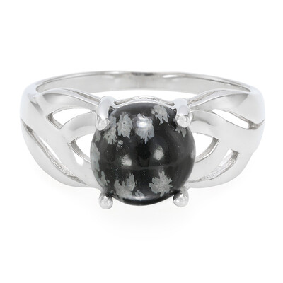 Bague en argent et Obsidienne Flocon-de-Neige
