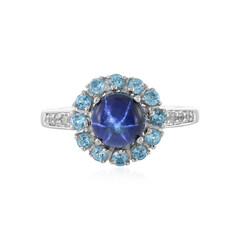 Bague en argent et Saphir étoilé bleu