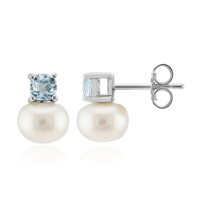 Boucles d'oreilles en argent et Perle blanche de culture d'eau douce (Michelle Albala)