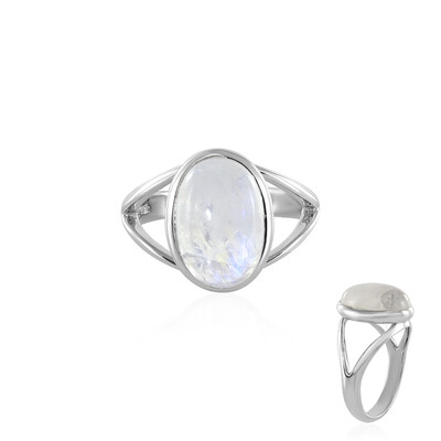 Bague en argent et Pierre de Lune arc-en-ciel