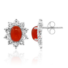 Boucles d'oreilles en argent et Opale rouge d'Éthiopie