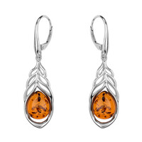 Boucles d'oreilles en argent et Ambre baltique couleur cognac